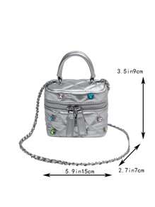 New Fashionable Mini Silver Diamond Decorated Handbag, Rare Style, City Mini Crossbody Bag, Suitable For Women