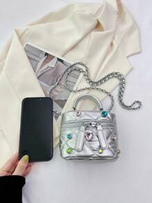 New Fashionable Mini Silver Diamond Decorated Handbag, Rare Style, City Mini Crossbody Bag, Suitable For Women