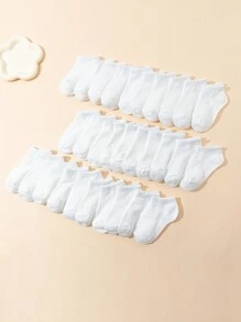 30雙兒童/大童純色條紋休閒舒適百搭短襪 學生襪 - 白色 - 查看 2