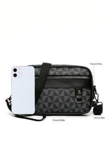 时尚拼色风车图案男士单肩包，便携斜挎包，适合工作或购物 随机拉链侧包 返校学生通勤时尚夏季包 学校用品 男士单肩包 男士包 斜挎包 侧包 秋季信使包 男士包 圆筒包 旧款万圣节 男士圣诞礼物 尖叫男士包 冬季 - 黑色 - 查看 7