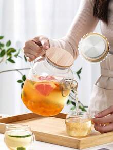 1pc Heat Resistant Glass Tea Pitcher/Cold Water Jug With Thickened Body, Large Capacity For Summer - White - View 5