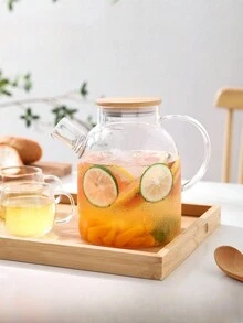 1pc Heat Resistant Glass Tea Pitcher/Cold Water Jug With Thickened Body, Large Capacity For Summer - White - View 4