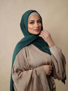 1pc Soft Solid Color Head Scarf, Jersey Hijab, Arabic Turban - Green - View 5