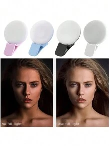 1 pièce Lumière de selfie à bague LED pour téléphone portable, lampe de remplissage de beauté à 3 vitesses avec pince de photographie portable pour téléphone portable Batterie rechargeable