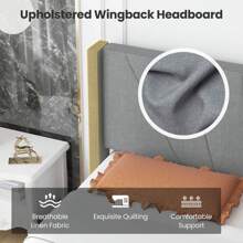 Bed Frame Modern Platform Bed With Linen Upholstered Wingback Headboard