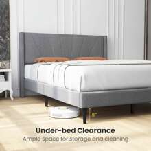 Bed Frame Modern Platform Bed With Linen Upholstered Wingback Headboard