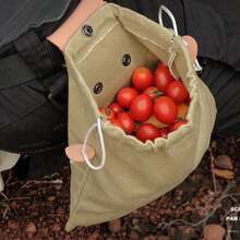 戶外尋找食物收割果子腰袋/拉繩袋，帶可摺疊帆布工具袋，野營用品 - 卡其色 - 查看 5