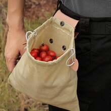 戶外尋找食物收割果子腰袋/拉繩袋，帶可摺疊帆布工具袋，野營用品 - 卡其色 - 查看 3
