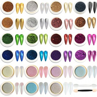 Arousar 鉻合金指甲粉末，金屬質感鏡面粉末，閃爍指甲藝術設計全息閃粉顏色包括珍珠白色主題、玫瑰金、香檳金、淺綠色、藍色，可DIY指甲裝飾，指甲寶石美甲配件，美甲用品
