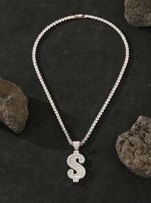 1 cái Iced Out Men Punk School Mạ vàng 18K Mạ bạch kim Chất lượng cao $ Hình Hip-Hop Iced Out 20 inch Tennis Chain Mặt dây chuyền Vòng cổ lát AAAAA Cubic Zirconia Rapper Trang sức - Đô la Mỹ - Xem 3