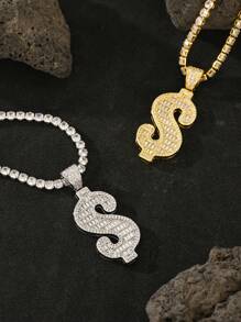 1 cái Iced Out Men Punk School Mạ vàng 18K Mạ bạch kim Chất lượng cao $ Hình Hip-Hop Iced Out 20 inch Tennis Chain Mặt dây chuyền Vòng cổ lát AAAAA Cubic Zirconia Rapper Trang sức - Đô la Mỹ - Xem 1