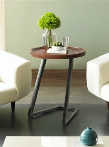 Mesas de centro modernas,Mesa auxiliar redonda, mesas auxiliares con patas en forma de L, mesita de noche simple, mesa de acento para sala de estar - Multicolor - Ver 11