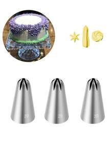 3Pcs 1M#2F#2D# Stainless Steel Icing Piping Nozzles, Rose Flower Pastry Nozzles For Cakes Fondant Decorations Cookie Cupcake Dessert Cream Nozzles - Silver - View 14