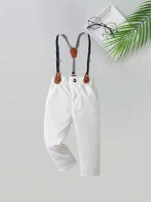 2pcs Baby Boys Gentleman Outfit, Blue Long Sleeve Shirt With Bowknot And Overalls, Fashionable & For Birthday Party, Wedding, Anniversary Celebration - Blue - View 6