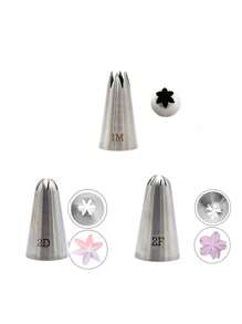 3Pcs 1M#2F#2D# Stainless Steel Icing Piping Nozzles, Rose Flower Pastry Nozzles For Cakes Fondant Decorations Cookie Cupcake Dessert Cream Nozzles - Silver - View 2
