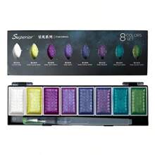Bộ màu nước bầu trời sao cao cấp 5/8 màu, màu vàng kim, kèm cọ vẽ, dành cho họa sĩ vẽ tranh, phác thảo, vẽ màu nước. - Bộ - Xem 8