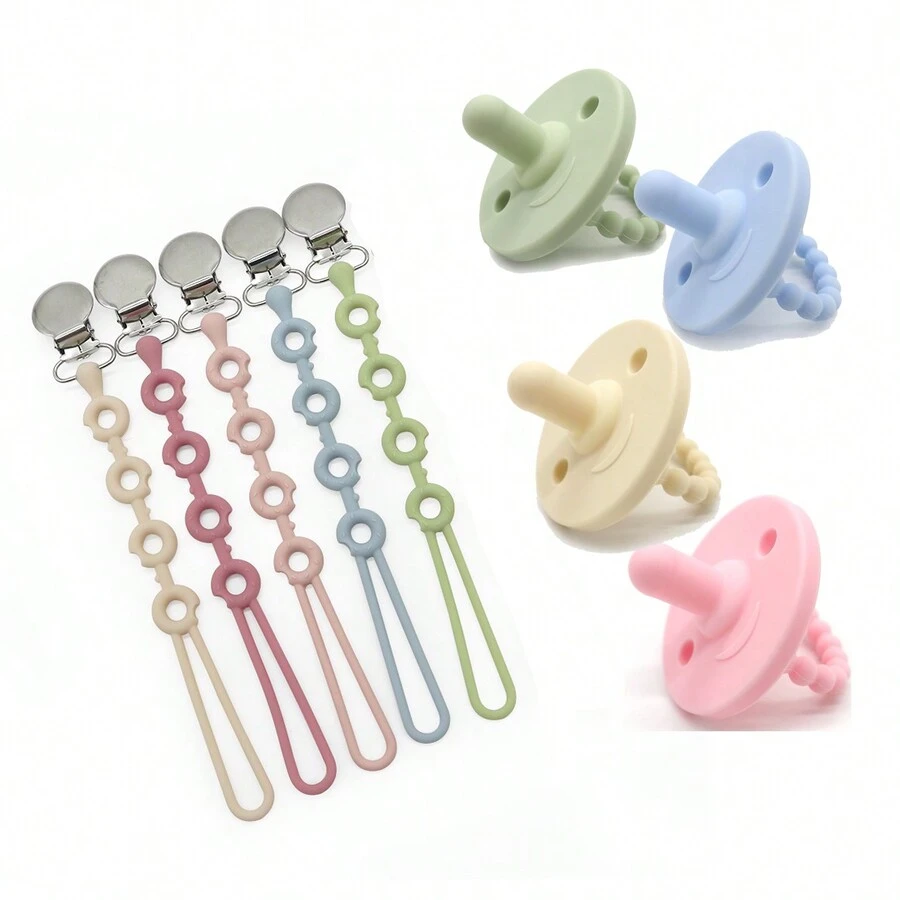 Bộ 2 núm vú giả và núm vú giả bằng silicon, núm vú giả bằng silicon hình bánh rán và kẹp bằng thép không gỉ để tránh mất núm vú giả, quà tặng sơ sinh - Hồng - Xem 1