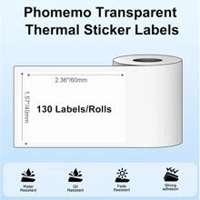 Phomemo 3 Rollen transparente thermische Etikettenpapierrollen, 40x60mm (1,57"x2,36"), 130 Etiketten/Rolle, quadratisches Etikett, Mehrzweck-Etikett für Phomemo M100/M102/M108/M120/M160/M110/M220/M120/M200/M221/M150/M250/M260/M421 Etikettendrucker, klares selbstklebendes thermisches Druckerpapier perfekt für Kleidungsetiketten, Preisschilder, Kategorieaufkleber
