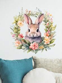 1pc Cute Rabbit Wall Sticker For Room Decoration, Self-Adhesive Door/Background Decal For Bedroom - White - View 1