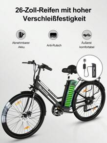 EVERCROSS EK8S Electric Bike, Electric Mountain Bike 250W Power, 7 Speed Shift, 30-90km Range, 26 Inch Electric Bicycle, Removable Battery, Shock Absorbing Seat, Multiple Speed Options - 白色 - 查看 2