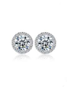 1pair 5A CZ & Synthetic Diamond Bling Circular Stud Earrings, S925 Sterling Silver Earrings, Women's/Girls' Wedding/Party Fine Jewelry Gifts