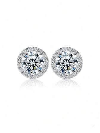 1對5A立體柚石和合成鑽石閃爍耳釘，S925純銀耳針，女士/女孩婚禮/派對精品珠寶