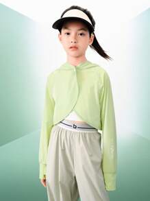 Balabala Áo khoác cho bé gái, Quần áo chống nắng mùa hè cho bé gái tuổi mới lớn, Áo sơ mi thoáng khí mới 2024 - màu xanh lá - Xem 1