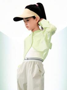 Balabala Áo khoác cho bé gái, Quần áo chống nắng mùa hè cho bé gái tuổi mới lớn, Áo sơ mi thoáng khí mới 2024 - màu xanh lá - Xem 3