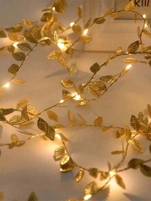 50LED/20LED 仙女灯，金叶花环仙女灯，仙女灯串，圣诞节，童话灯光控制电源，婚礼装饰，圣诞装饰，小金叶，仙女灯串，圣诞树装饰，家居装饰，仙女花园，圣诞树饰品 - 金色 - 查看 5