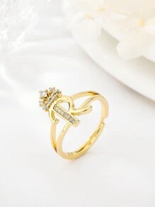 1 件时尚个性化锆石 26 字母戒指，女士可调节情侣戒指，奢华礼物，海外全新设计