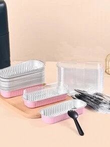 30个（10个盒子+10个盖子+10个勺子）长方形有盖烘焙包装盒，创意简约实用多功能大容量甜品盒，适用于烤奶酪、红薯、寿司、烤榴莲、面包、甜品店、餐厅、厨房、家庭、派对、婚礼、毕业典礼、万圣节、圣诞节 - 粉色 - 查看 2