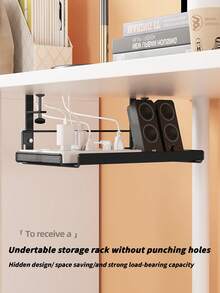 1pc Office Desk Storage Rack, Under Desk Stationery Organizer, No Drill Hanging Shelf Rack For Desk And Cabinet, Tabletop Space-Saving Accessories - Multicolor - View 2