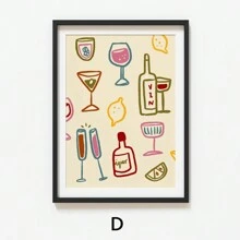 1 Stück, Drink Gläser Muster, Bunter Wein Muster, Retro Wandkunst, Küchen Wanddrucke, Ästhetik Dekoration, Galeriewand, Wohninspiration, 50*70cm (19.7*27.5in) ungerahmt - Verschiedenfarbig - Übersicht 11