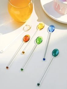 1/2pcs Creative Glass Stirring Spoon With Long Handle For Home Use, Colorful Coffee Milk Juice Spoon, Heat Resistant,Kitchen,Christmas Gift,School Supplies