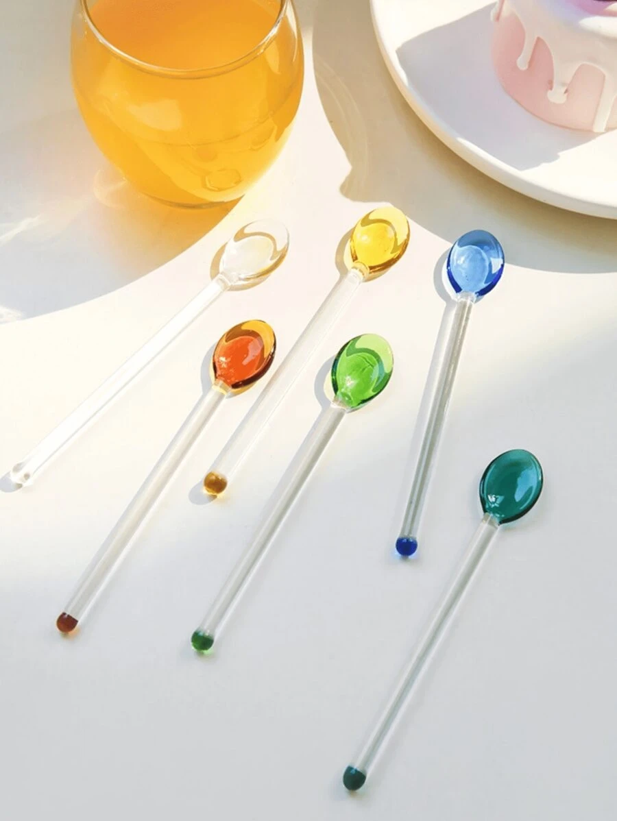 1/2pcs Creative Glass Stirring Spoon With Long Handle For Home Use, Colorful Coffee Milk Juice Spoon, Heat Resistant,Kitchen,Christmas Gift,School Supplies