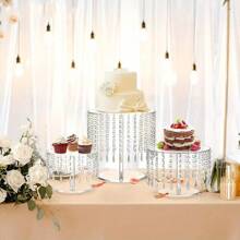 1 Piece Or 1 Set Acrylic Cake Stand, Round Cupcake Stands, Clear Dessert Display, Afternoon Tea Cup Cakes With Crystal Chandelier For Weddings Birthday Party Baby Shower Dinner Table Decor (DIY Requires Self Installation And Easy Operation, The Specific Quantity Of Accessories Is Indicated In The SKU Diagram)Christmas Gift