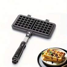 1pc Durable Aluminum Alloy Waffle Maker With Long Handle And Non-Stick Plates - Perfect For Baking Double-Sided Waffles At Home - Black - View 3