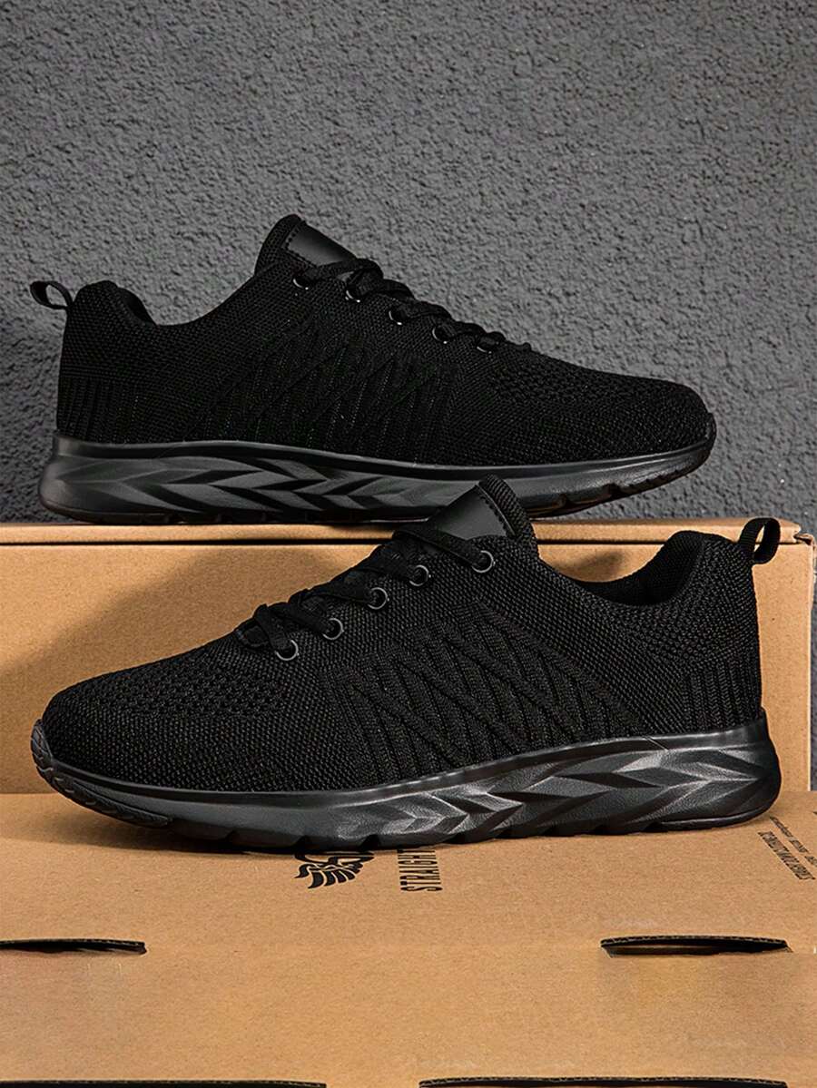 Nuevos zapatos deportivos para hombres transpirables y tejidos en verano, tenis ligeros, cómodos y con amortiguación para el uso diario, fitness, entrenamiento y carrera - Negro - Ver 1