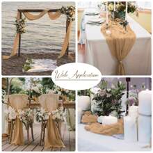 1pc Cheese Cloth Table Runner Bohemian Gauze Table Runner, Transparent Runner Suitable For Wedding, Bride, Baby Shower, Birthday Party, Cake Table Decoration - Champagne - View 6