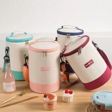 1 件新款圆形午餐袋，带肩带，多层圆形午餐盒袋，适合露营、野餐、教室、学校、办公室、厨房储藏和整理、厨房配件、储藏、厨房整理器、厨房用品、房间装饰、家居装饰。 - 彩色 - 查看 1