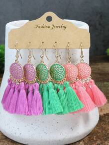 TopHanqi Bohemian Vacation Style Gold Round Alloy, Oil Painting Solid Color Textile Travel Earrings Set. Simple, Personalized And Fashionable, Suitable For Women's Daily Life, Work, Live Stream, Travel, Street Snap, Beach Wear. Can Be Matched In Spring, Summer, Autumn And Winter. Versatile And Universally Flattering. - Multicolor - View 10