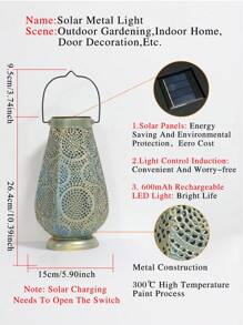 1pc Solar Power Iron Hollow Lantern Lamp, Decorative Garden Path Light, Simple Countryside Landscape Lighting With Hollow Floral Pattern, Auto On/Off, No Electricity Required