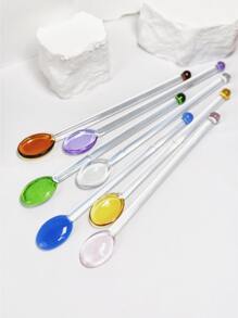 1/2pcs Creative Glass Stirring Spoon With Long Handle For Home Use, Colorful Coffee Milk Juice Spoon, Heat Resistant,Kitchen,Christmas Gift,School Supplies