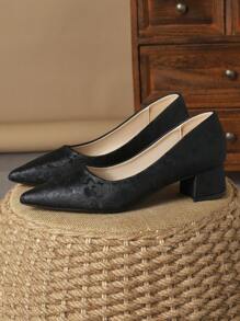 MonaNise 女士时尚舒适石纹尖头低帮一脚蹬高跟鞋，复古棕色，适合通勤、商务、户外、旅行、休闲、高端，黑色 - 黑色 - 查看 5