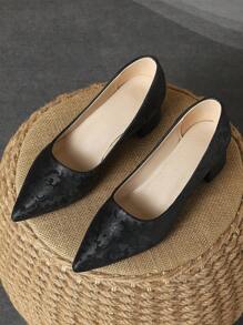 MonaNise 女士时尚舒适石纹尖头低帮一脚蹬高跟鞋，复古棕色，适合通勤、商务、户外、旅行、休闲、高端，黑色 - 黑色 - 查看 4