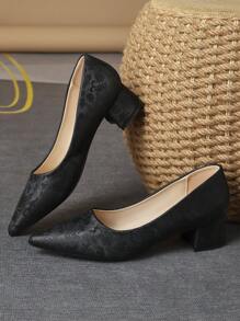 MonaNise 女士时尚舒适石纹尖头低帮一脚蹬高跟鞋，复古棕色，适合通勤、商务、户外、旅行、休闲、高端，黑色 - 黑色 - 查看 6