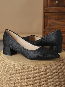 MonaNise 女士时尚舒适石纹尖头低帮一脚蹬高跟鞋，复古棕色，适合通勤、商务、户外、旅行、休闲、高端，黑色 - 黑色 - 查看 3