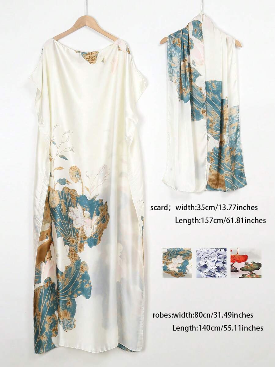 1pc Printed Beach Holiday Pareo Sarong Cover-Up With Scarf - Multicolor - View 1