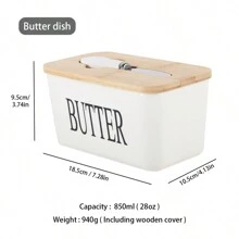 Ceramic Butter Dish, Rectangular Ceramic Butter Dish With Wooden Lid And Butter Knife, 500ml/600ml/850ml Simple Western Style Cheese Storage Box Ceramic Butter Holder - White - View 15