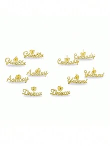 一对定制简约不锈钢耳环，带有英文名字，时尚创意，多功能配饰，适合日常宴会、派对、婚礼、母亲节、情人节、圣诞节、感恩节、生日，是送给母亲、女士、朋友和伴侣的完美礼物 - 金黃色 - 查看 3